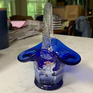 Vintage Fenton handpainted glass basket.